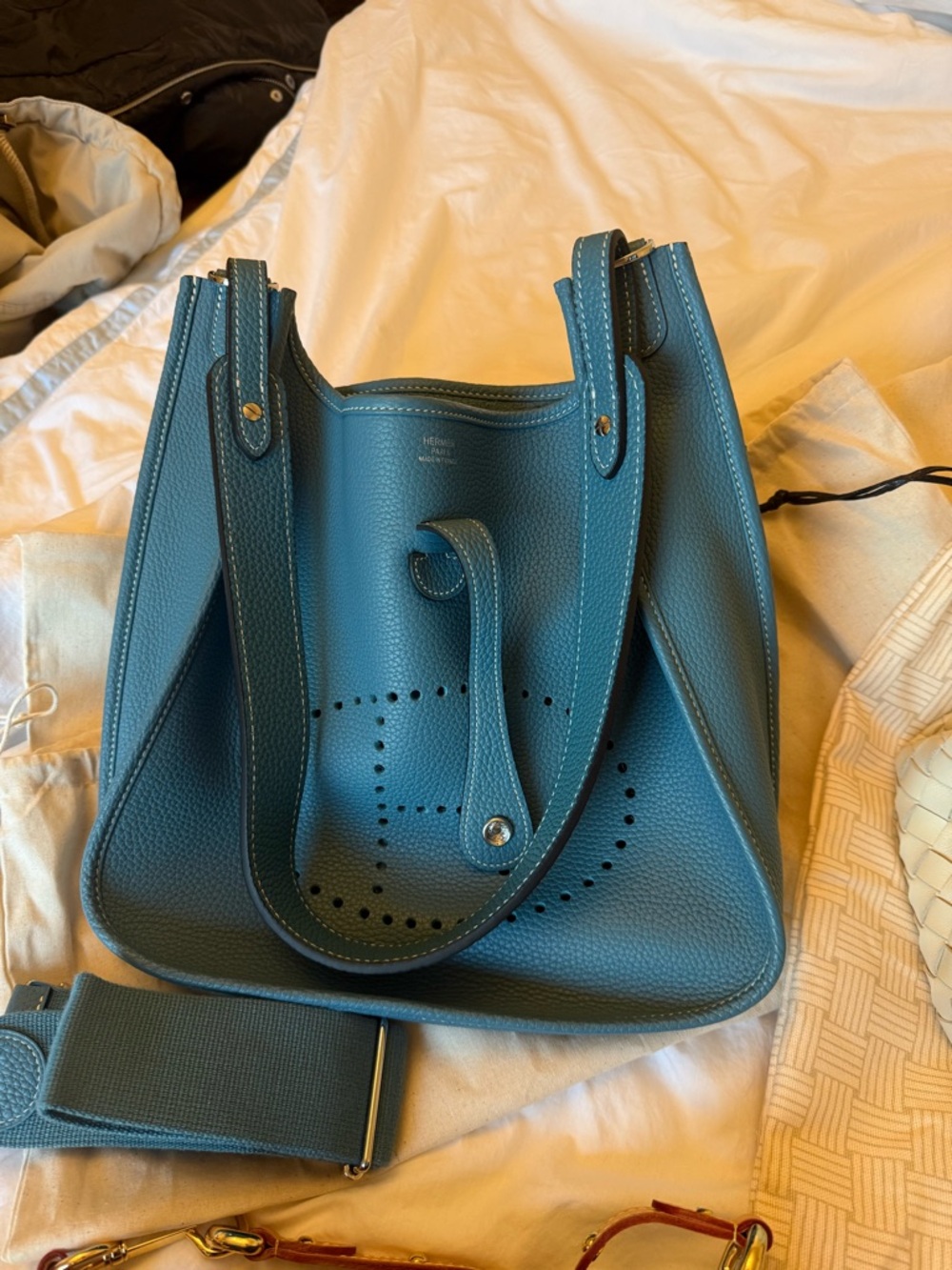 Blue jean  Teal Leather Shoulder Bag - Women's Tote bag with long strap